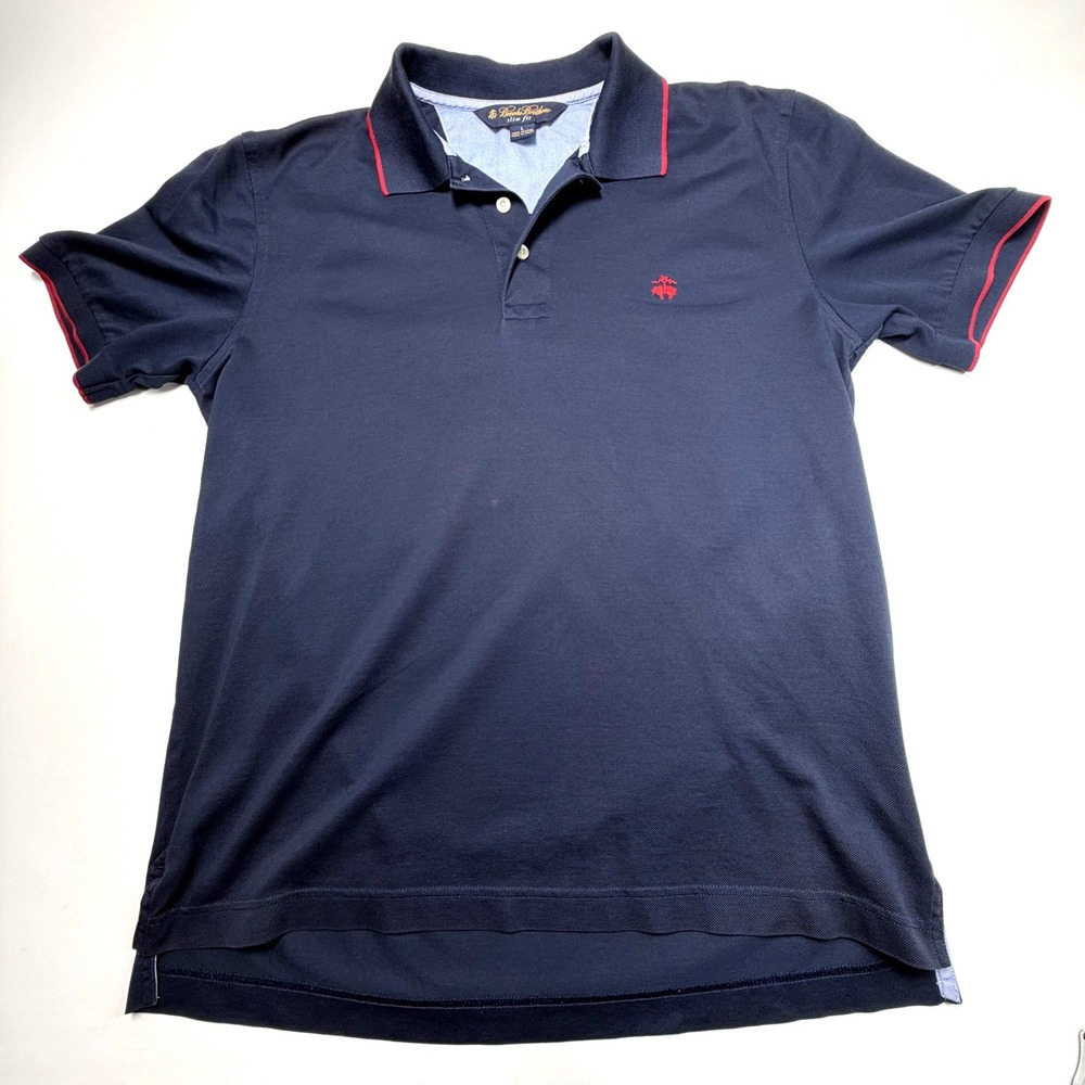 Brooks Brothers Slim Fit Polo Shirt Large Navy Red Trim Preppy Golf
